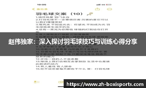 赵伟独家：深入探讨羽毛球技巧与训练心得分享